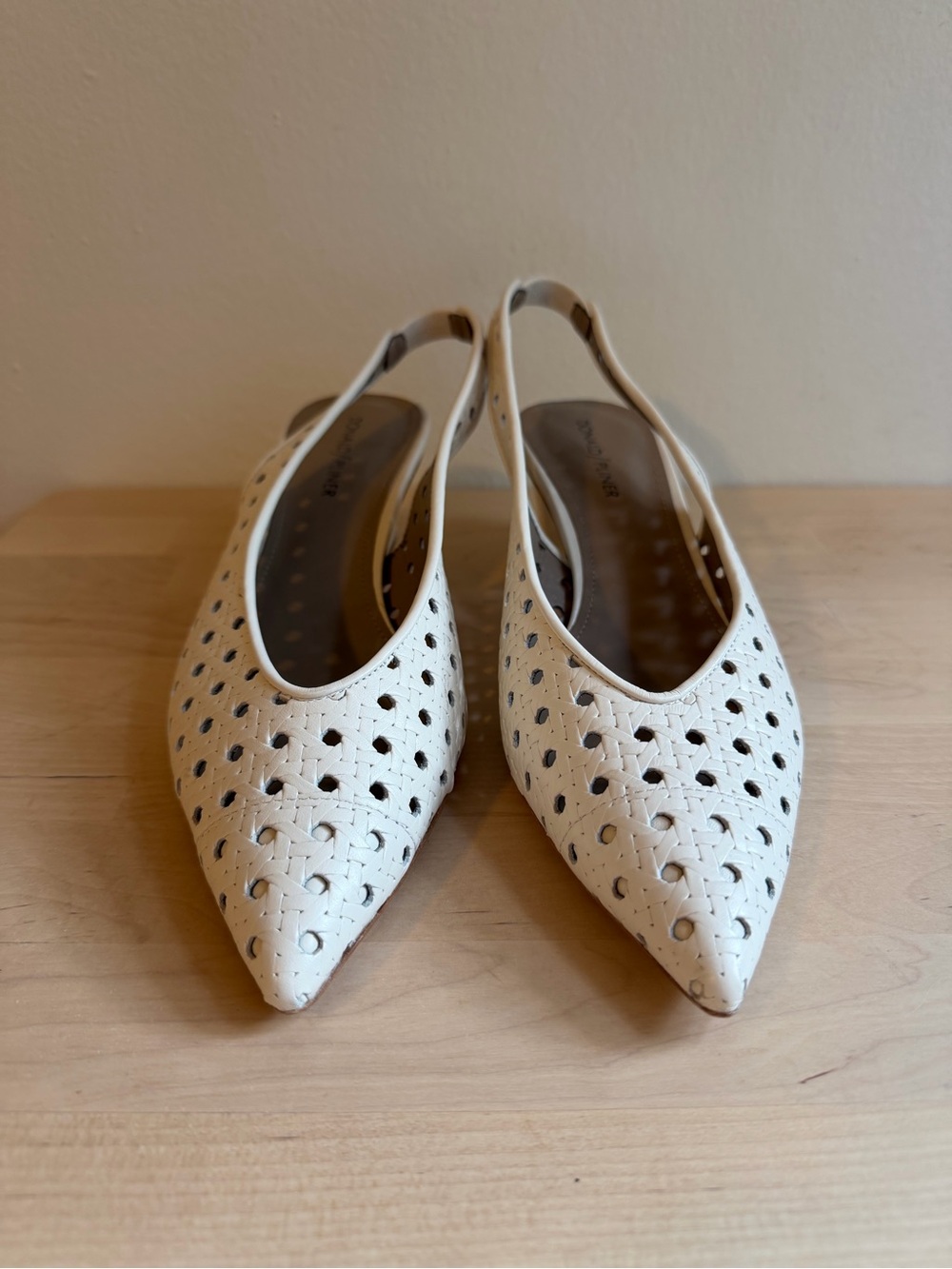 White Pointed Perforated Slingback Heels